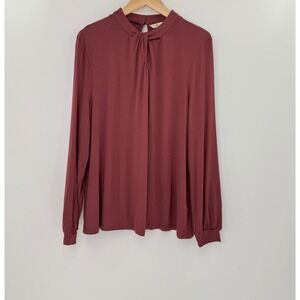 Boden‎ Womens Top UK 20 US 16/18 Mock Neck Long Sleeve Keyhole Blouse Burgundy